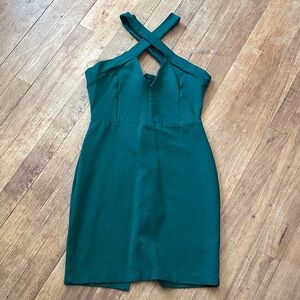 Windsor Deep Green Cross Strap Mini Dress - M